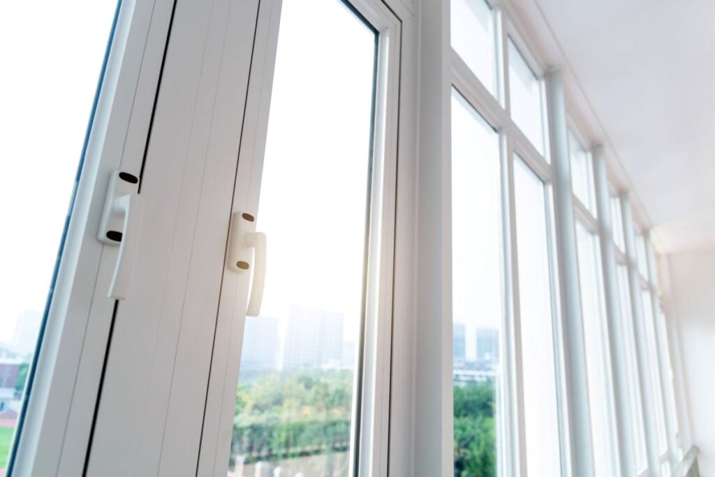 close up view of white large windows