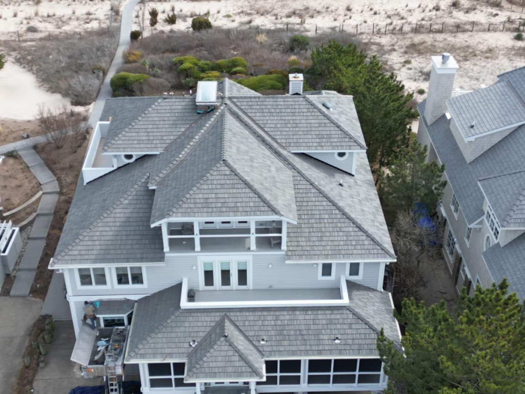 A large house with a new roof