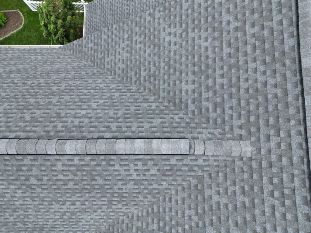 Close-up of grey asphalt shingles