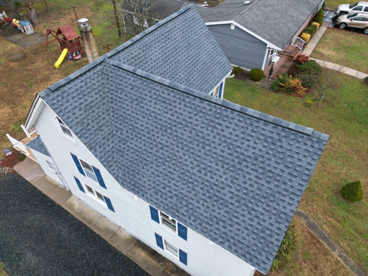 Grey shingle roof on a roof