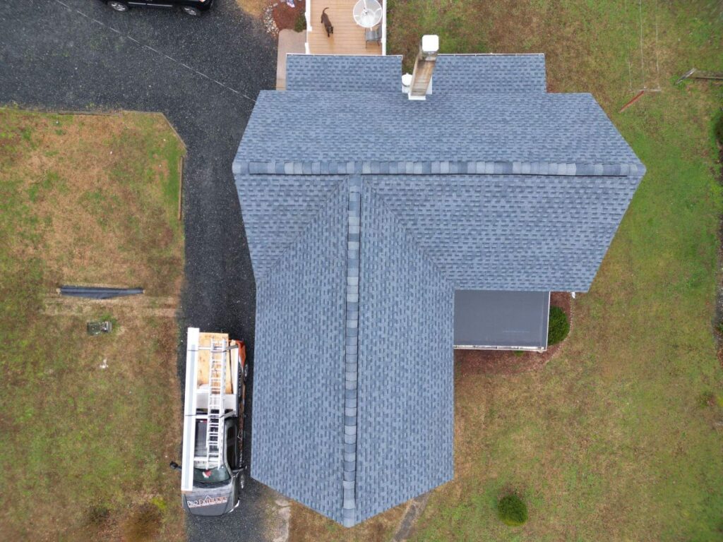 Grey shingle roof after a roof replacement