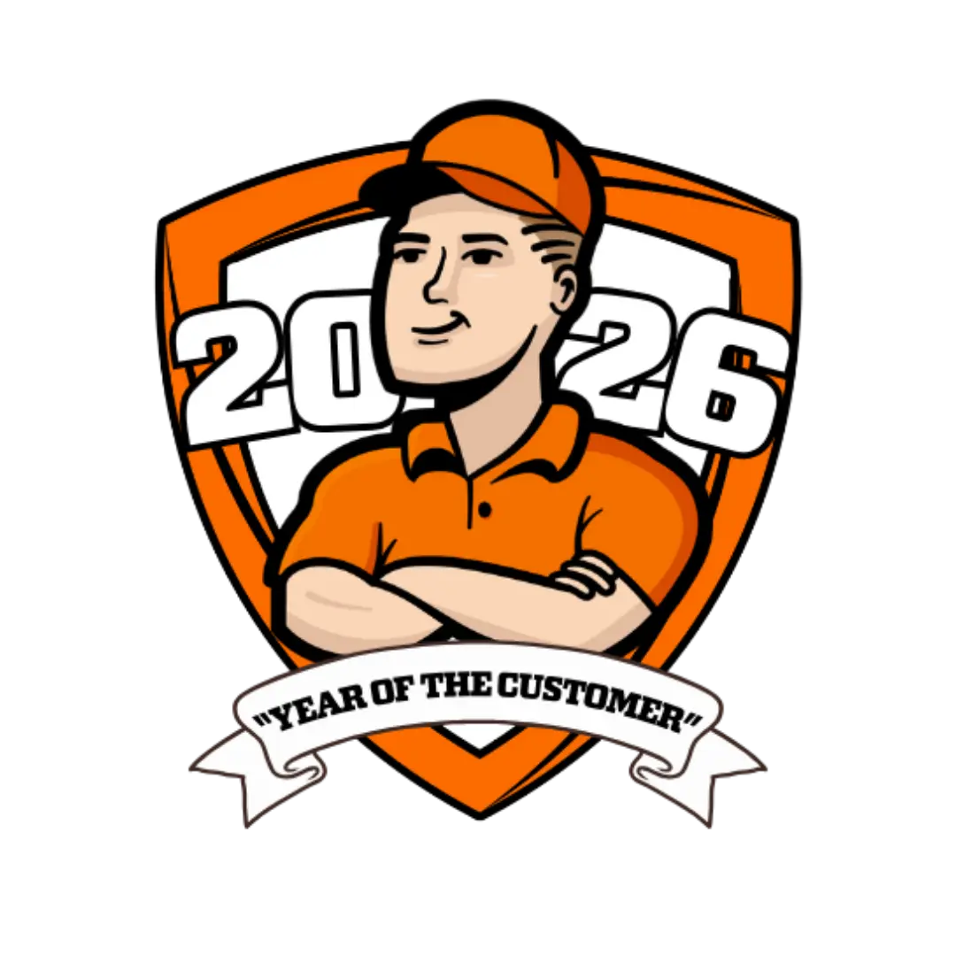 Pro Exteriors Year of the Customer logo with company mascot Roofus featured in the center
