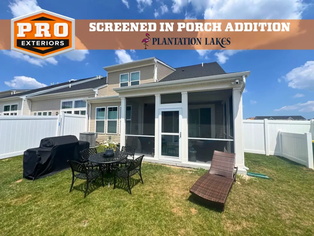 screened in porch designed and built by pro exteriors in the plantation lakes neighborhood of millsboro delaware.