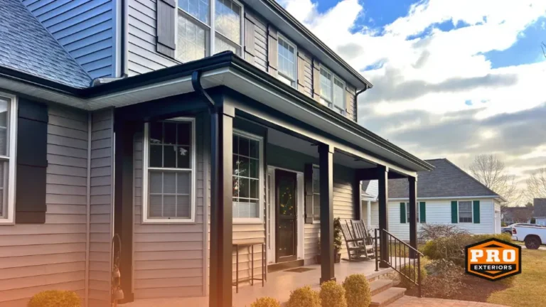 image of black aluminum seamless gutters and downspouts installed by the professionals at pro exteriors in rehoboth beach delaware