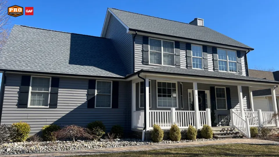front elevation of home with gaf timberline hdz shingles in oyster gray installed by pro exteriors in rehoboth beach delaware
