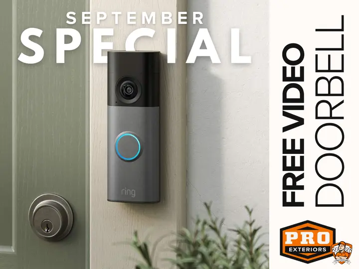 ring video doorbell displayed with words september special as part of pro exteriors september 2026 special sales promotion