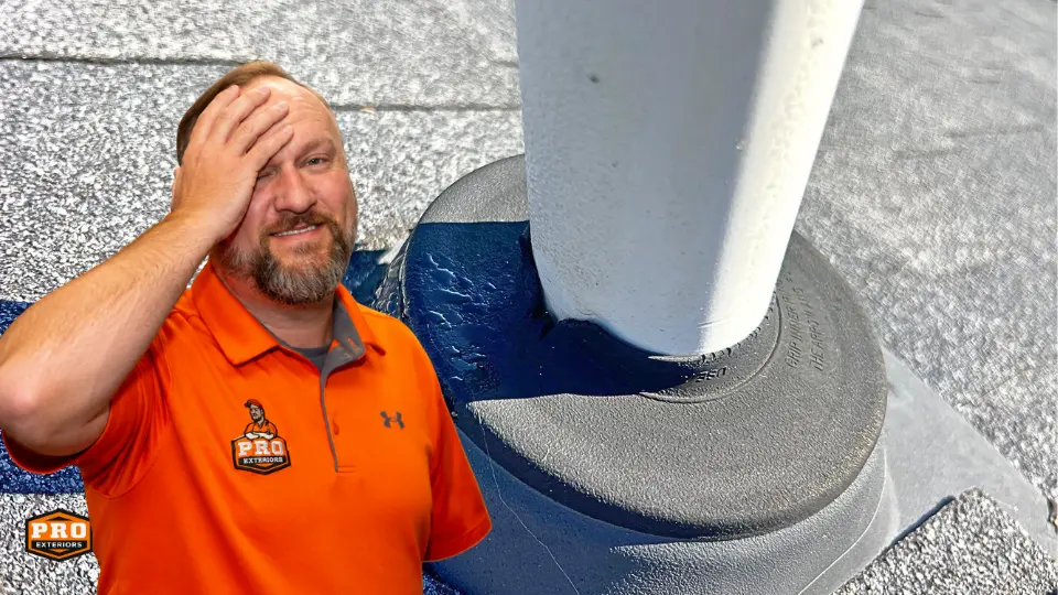 Exteriors specialist, Brad Wazlavek, at Pro Exteriors in front of a failed pipe boot