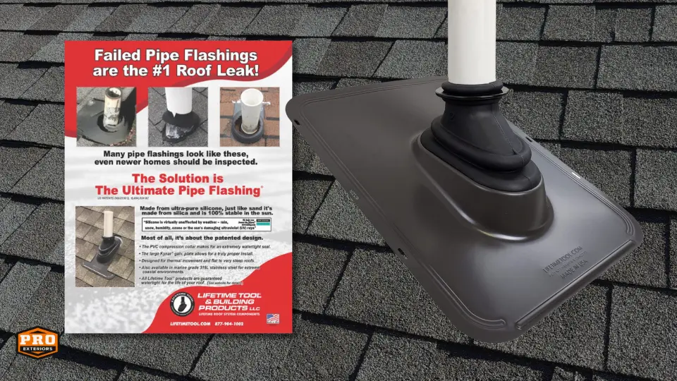 infographic displaying the lifetime tool ultimate pipe flashing